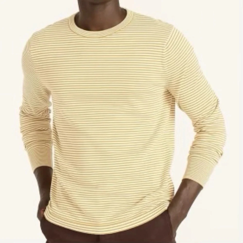 J. CREW Lightweight Cotton Crewneck Sweater in Burnt Saffron‎ Stripe